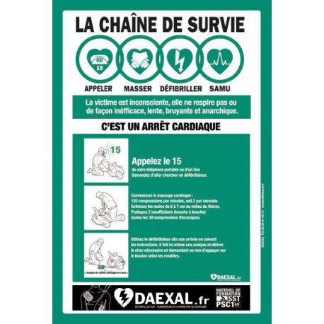  Affiche défibrillateur     LA CHAÎNE DE SURVIE