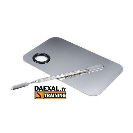 Plaque et spatule inox pour maquillage secourisme Plaque et spatule inox pour maquillage secourisme